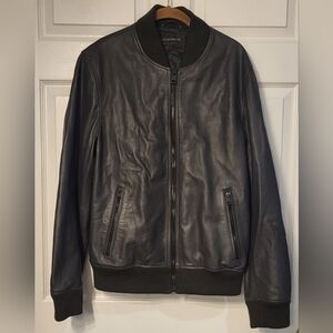 Brett Johnson Dark Gray/Black Lambskin Italian Made Bomber Jacket Size Medium